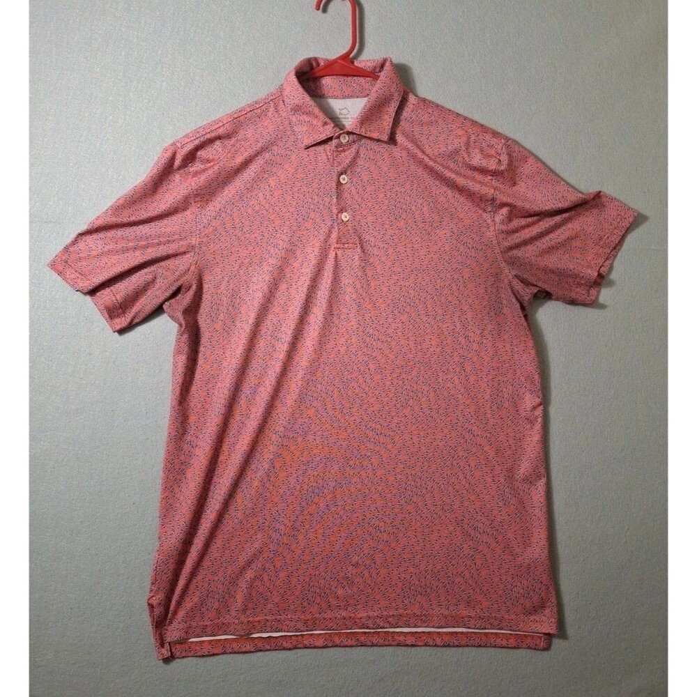 Southern Tide Shirt Mens Medium Shark Print AOP Performance Golf Polo Cocktail